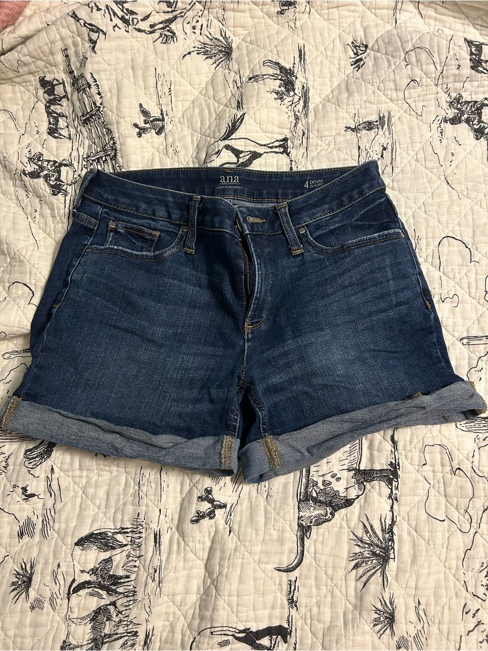 a.n.a Dark Blue Denim Roll-Cuff Women's Shorts